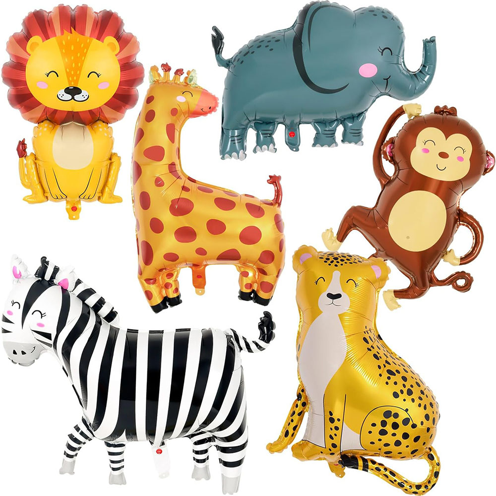 Wedding Zoo - 6Pcs Jungle Wild Animal Foil Balloons,